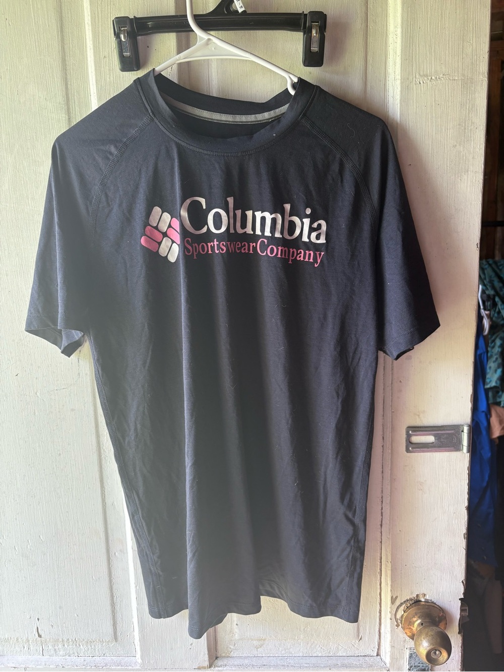 Columbia Navy Short Sleeve Tee with Pink Logo